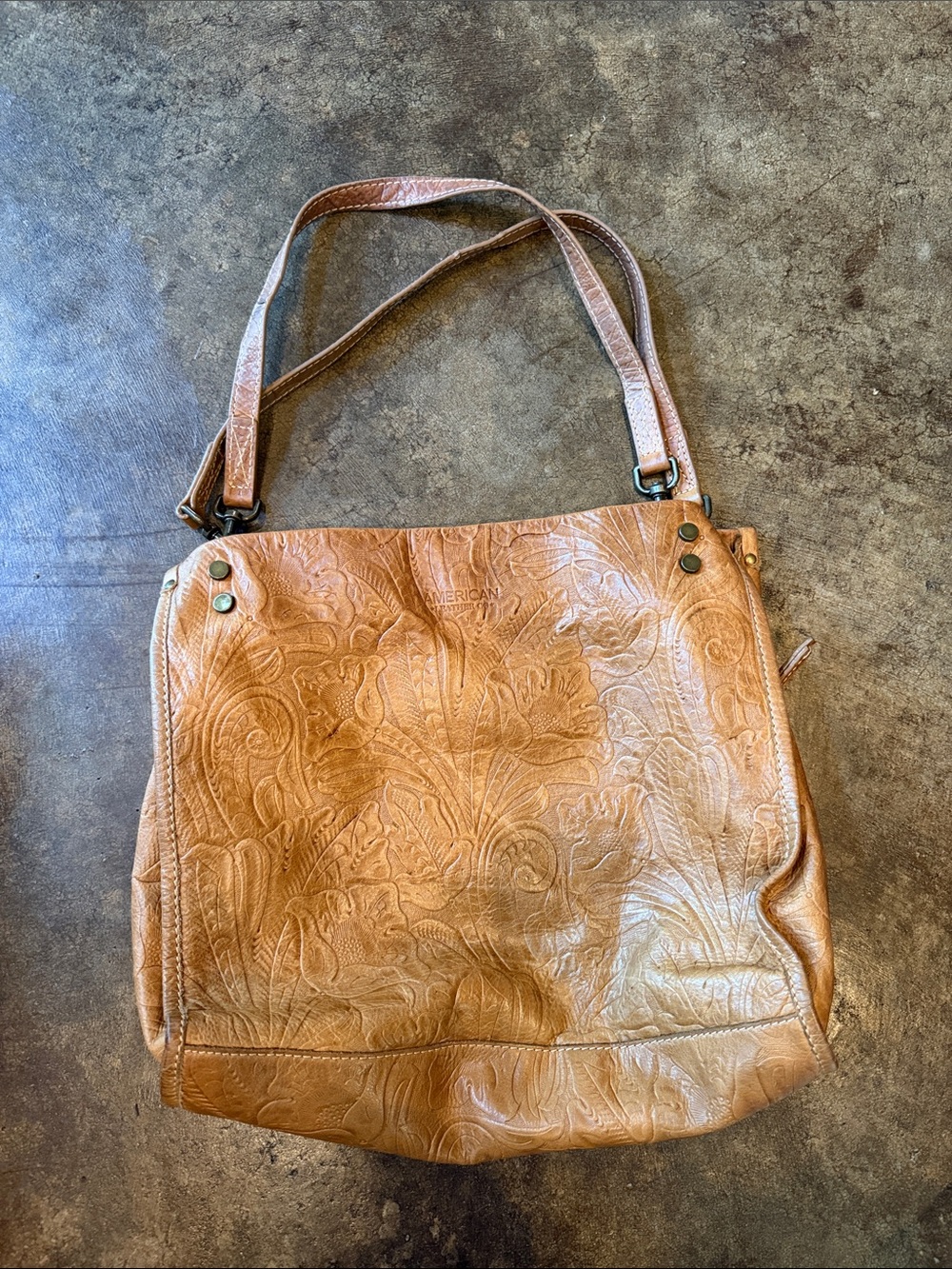 Embossed Leather Shoulder Tote in Tan